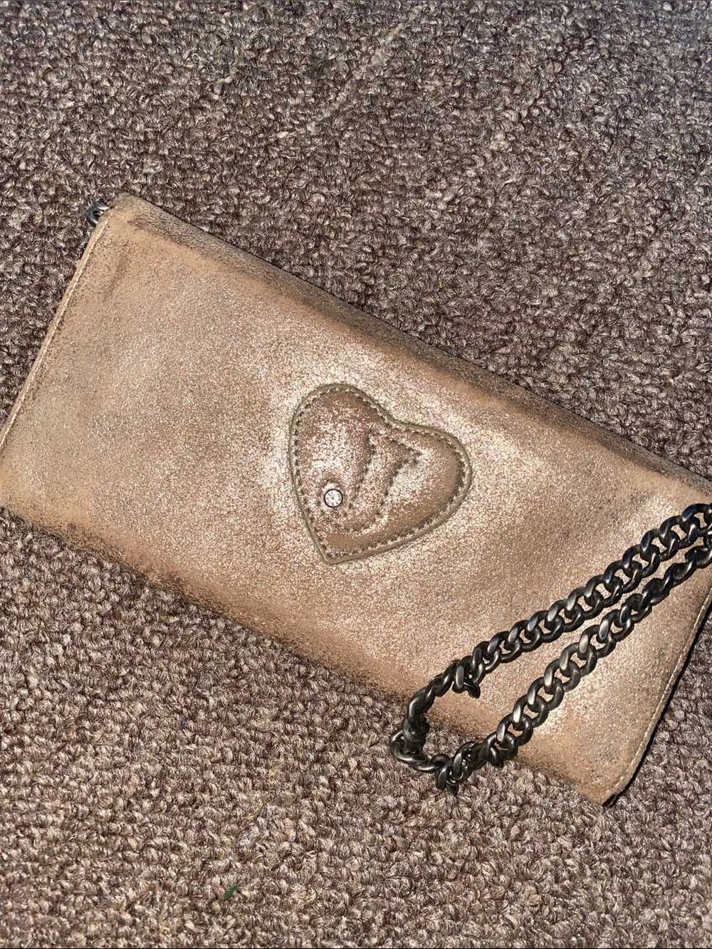 Juicy Couture Metallic Gold Heart Clutch with Chain Strap